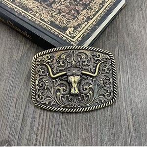 Gold bronze longhorn steer western belt buckle approximately 3.75 inches wide